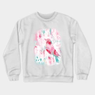 Modern Abstract Flowers and Bird Pink and Mint print Crewneck Sweatshirt